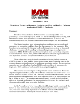 Meat Industry Implemented Important Protocols and Procedures to Protect Its Workforce from the Threats Posed by the Pandemic