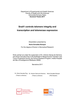 Snail1 Controls Telomere Integrity and Transcription and Telomerase Expression