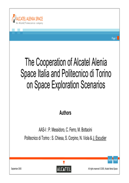 The Cooperation of Alcatel Alenia Space Italia and Politecnico Di Torino on Space Exploration Scenarios