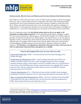 CARES Act, Which Includes a Foreclosure Moratorium for Certain Loans on Single-Family Properties