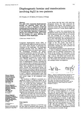 Diaphragmatic Herniaeand Translocations Involving 8Q22 in Two