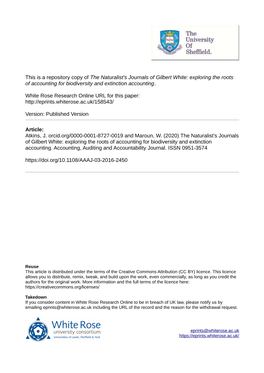 The Naturalist's Journals of Gilbert White: Exploring the Roots of Accounting for Biodiversity and Extinction Accounting