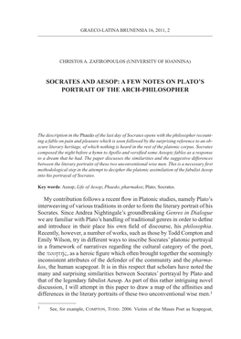 Socrates and Aesop: a Few Notes on Plato's Portrait