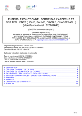 ENSEMBLE FONCTIONNEL FORME PAR L'ardeche ET SES AFFLUENTS (LIGNE, BAUME, DROBIE, CHASSEZAC…) (Identifiant National : 820002843)