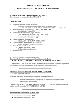 Président De Séance : Alphonse KOENIG, Maire Secrétaire De Séance : Sandra GERLING