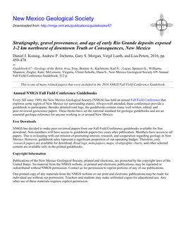 Stratigraphy, Gravel Provenance, and Age of Early Rio Grande Deposits Exposed 1-2 Km Northwest of Downtown Truth Or Consequences, New Mexico Daniel J