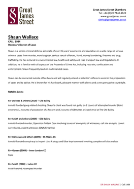 DR SHAUN WALLACE | Call 1984 Great James Street Chambers Tel: +44 (0)20 7440 4949 Clerks@Greatjames.Co.Uk