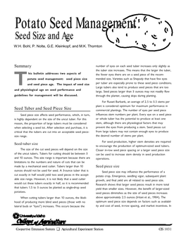 Potato Seed Management: Seed Size And