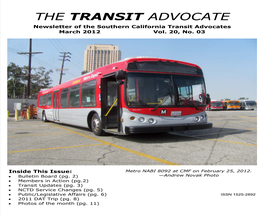 THE TRANSIT ADVOCATE Quarterly Basis