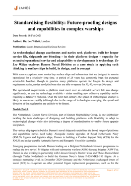 Standardising Flexibility: Future-Proofing Designs and Capabilities in Complex Warships