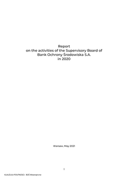 Report on the Activities of the Supervisory Board of Bank Ochrony Środowiska S.A