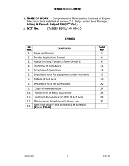 TENDER DOCUMENT 2. NIT No. 17/SEE/ BSNL/ M/ 09-10 INDEX