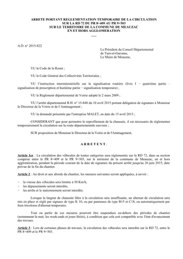 Arrete Portant Reglementation Temporaire