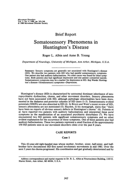 Somatosensory Phenomena in Huntington's Disease