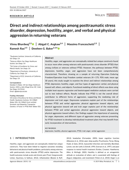 Direct and Indirect Relationships Among Posttraumatic Stress Disorder, Depression, Hostility, Anger, and Verbal and Physical Aggression in Returning Veterans