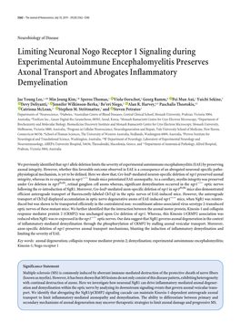 Limiting Neuronal Nogo Receptor 1 Signaling During Experimental Autoimmune Encephalomyelitis Preserves Axonal Transport and Abrogates Inflammatory Demyelination