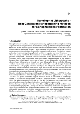 Nanoimprint Lithography - Next Generation Nanopatterning Methods for Nanophotonics Fabrication
