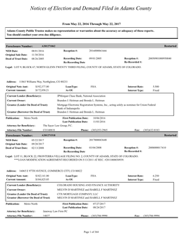 Notices of Election and Demand Filed in Adams County