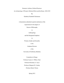 An Archaeology of Women's Reform Efforts and the Home, 1854-1939