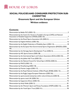 Grassroots Sport and the European Union Written Evidence