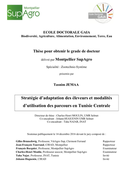 Stratégie D'adaptation Des Éleveurs Et Modalités D'utilisation Des Parcours En Tunisie Centrale