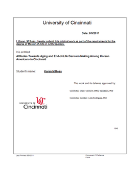 Attitudes Towards Aging and End-Of-Life Decision Making Among Korean Americans in Cincinnati