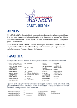 Carta Dei Vini Arneis Favorita