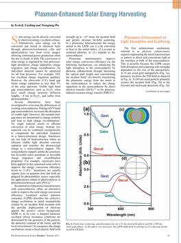 Plasmon-Enhanced Solar Energy Harvesting by Scott K