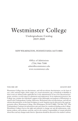 Westminster College 2019-2020 Undergraduate Catalog