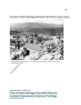 City of Palm Springs Citywide Historic Context Statement & Survey Findings