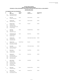 ATLANTA PUBLIC SCHOOLS MONTHLY HUMAN RESOURCES REPORT PERSONNEL ACTIONS (APPOINTMENTS, SEPARATIONS, CREATIONS, RECLASSIFICATIONS, and ABOLISHMENTS