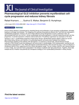 Pharmacological GLI2 Inhibition Prevents Myofibroblast Cell- Cycle Progression and Reduces Kidney Fibrosis