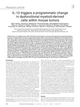 IL-12 Triggers a Programmatic Change in Dysfunctional Myeloid-Derived Cells Within Mouse Tumors Sid P