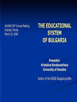 Educational System in Bulgaria