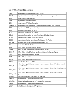 List of UN Entities and Departments