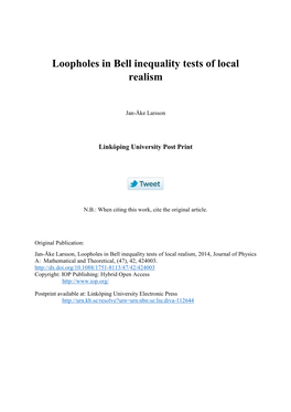 Loopholes in Bell Inequality Tests of Local Realism
