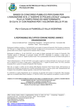 Bando Di Concorso Pubblico Per Esami Per L’Assunzione Di N