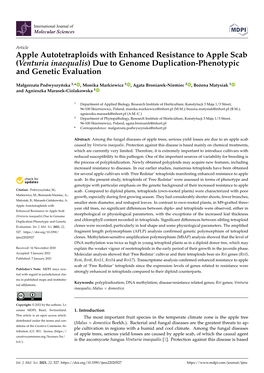 Apple Autotetraploids with Enhanced Resistance to Apple Scab (Venturia Inaequalis) Due to Genome Duplication-Phenotypic and Genetic Evaluation