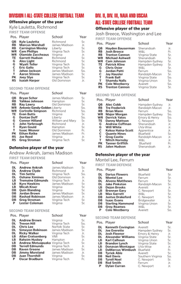 Division I All-State College Football Team Div. Ii, Div. Iii