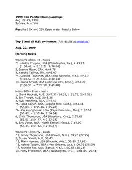 1999 Pan Pacific Championships Results