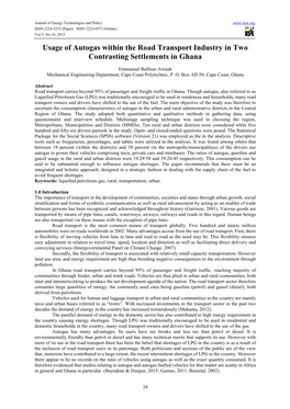 Usage of Autogas Within the Road Transport Industry in Two Contrasting Settlements in Ghana