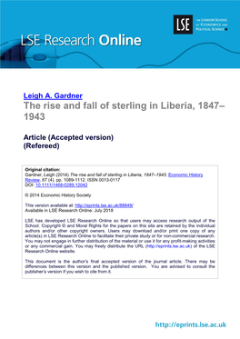 The Rise and Fall of Sterling in Liberia, 1847– 1943