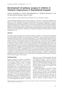 Development of Epilepsy Surgery in Children in Thailand: Experiences in Ramathibodi Hospital