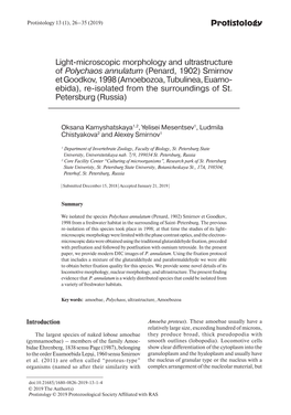 Protistology Light-Microscopic Morphology and Ultrastructure Of