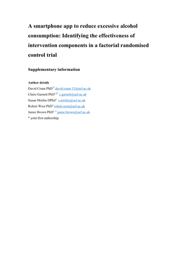 A Smartphone App to Reduce Excessive Alcohol Consumption: Identifying the Effectiveness of Intervention Components in a Factorial Randomised Control Trial