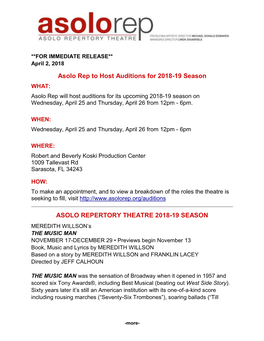 4/8/18 2018-19 Season Auditions