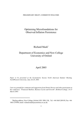 Optimising Microfoundations for Observed Inflation Persistence