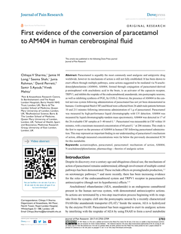 First Evidence of the Conversion of Paracetamol to AM404 in Human