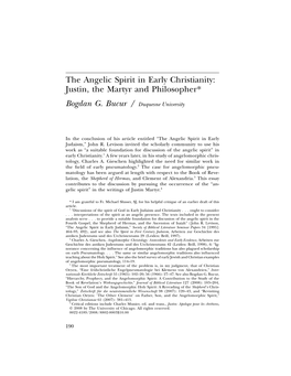 The Angelic Spirit in Early Christianity: Justin, the Martyr and Philosopher*