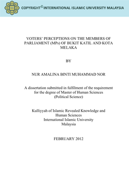 The Perceptions of the Malay Voters at the Hulu Selangor